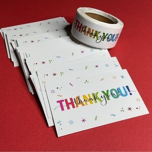 Thank You Cards - 3.5”x2.1” (50 Qty) + Matching Stickers - 3”x1” (120 Qty) - NEW